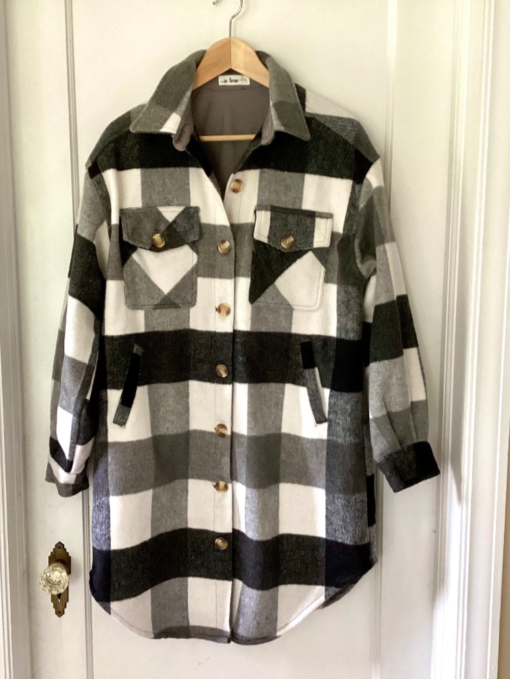 In Loom long buffalo plaid shacket Wool Blend Women’s S Pockets Oversized Warm